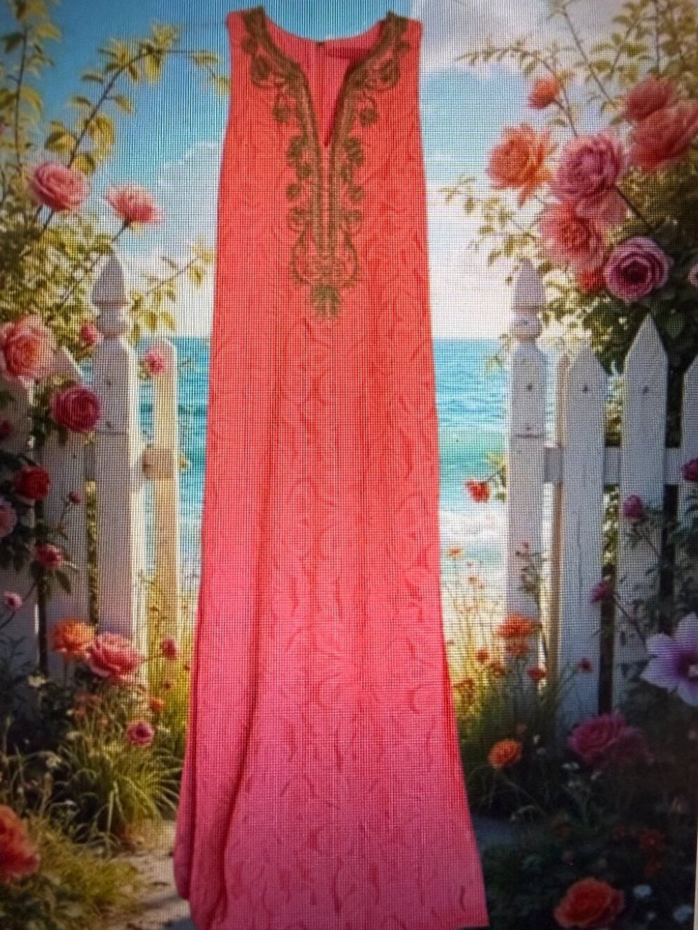 Lilly Pulitzer Carlotta Coral Maxi Dress with Gold Embellished Neckline NWT - Picture 2 of 10